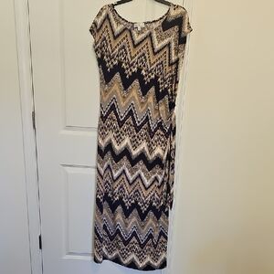 Olivia Matthews Zigzag‎ Maxi Dress in Black and Cream Size 2X